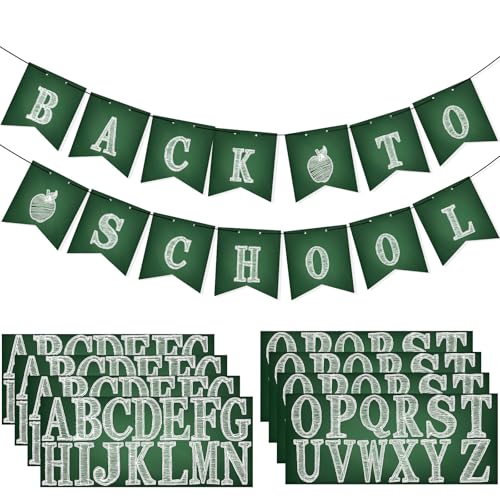 Image of Mooliwe Classroom Decor DIY Banner, Welcome Back to School Party Supply Custom Hanging Bunting Garland Kit with Letters for First Day of School Ambience Celebration Decoration(Green,Blackboard)