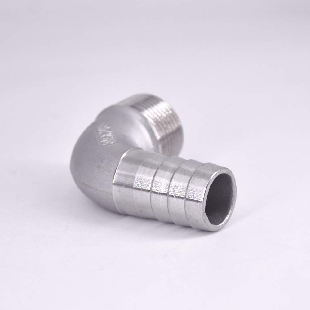 Raccord pour tuyau d'arrosage， Connecteur de raccord de tuyau en acier inoxydable BSPT mâle 1/8 "1/4" 3/8 "1/2" 3/4 "1" -2 "BSPT 6 8 10 12 14 15-60mm, coude à 90 degrés 304(1 BSPT To 25mm)