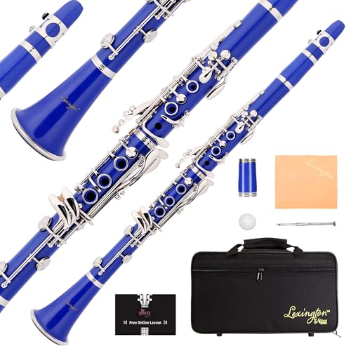 Aileen Lexington Bb Flat 17 Key Clarinet with One-Month Free Lesson Reed Mouthpiece Hard Case Cork Grease Screwdriver and Other Kit (Blue 17 Key)