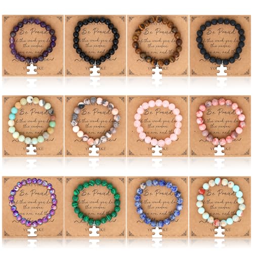 Tondiamo 12 Pcs Staff Appreciation Gifts Thank You Bracelets Cards Bulk Housekeeping Week Appreciation Gifts Natural Stone Bracelets Inspirational Card for Women Staff Teacher
