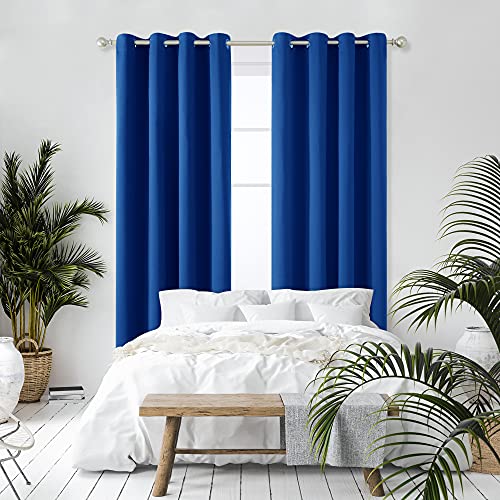 Image of Deconovo Ready Made Thermal Insulated Blackout Curtains Eyelet Blackout Curtains Kids Bedroom Ring Top Curtains for Kitchen Window 52 inchx 63 inch Blue 1 Pair