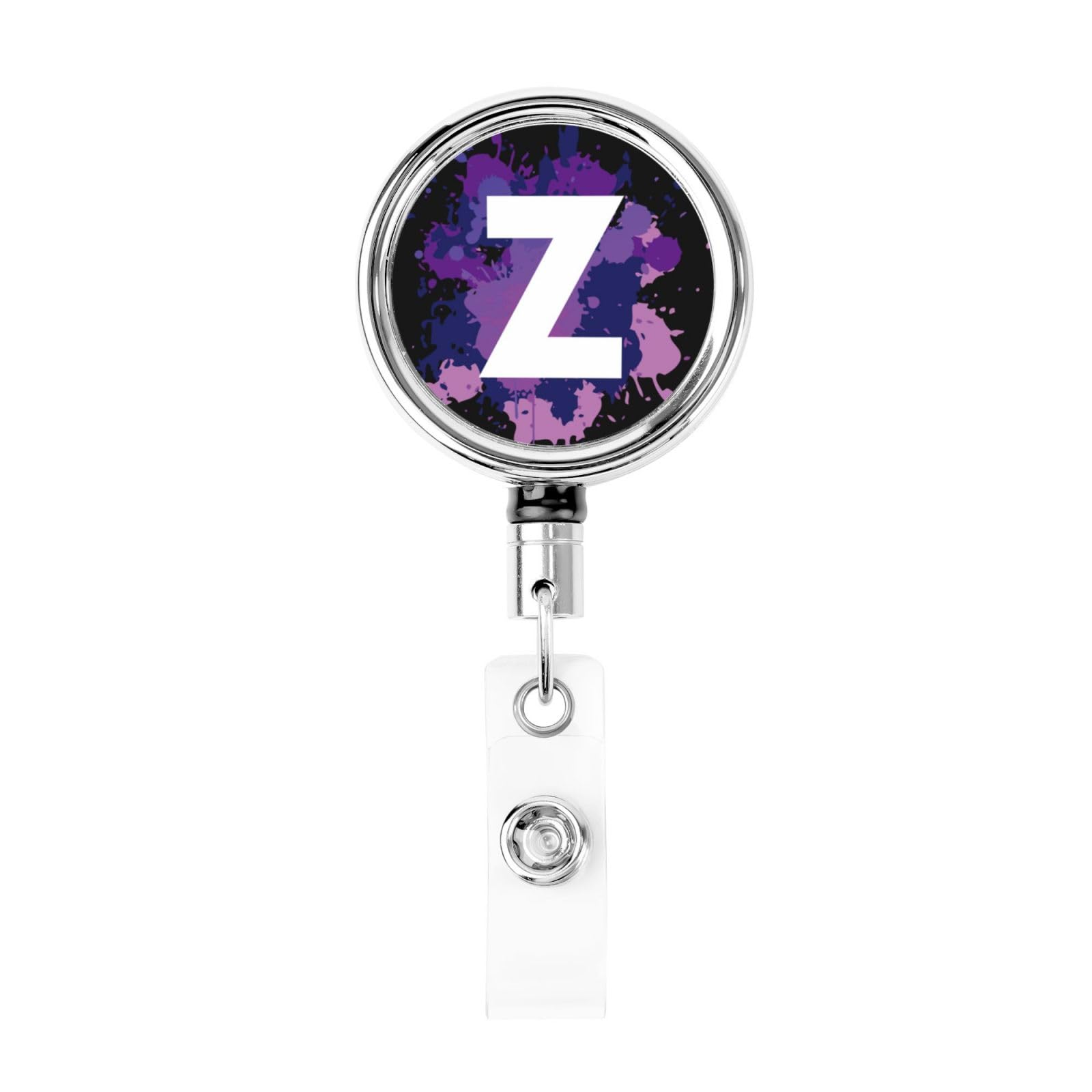 Initial Retractable Badge Holder, Colorful Badge Key Chain with Belt Clip, Metal ID Card Holder with Badge Reel for Nurse, Volunteer, Teacher, Student, Office, Splatter Letter Z