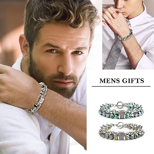 Bead Bracelets Malachite Bracelet Metal Beads Hip Hop Gallstone Beaded Chain Bracelet Mens Beads Stretch Bracelet 2 PCS3