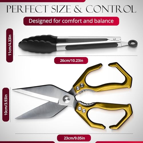 Heavy Duty Kitchen Scissors and Tongs Set - Professional 3CR13 Stainless Steel Meat Scissors Kitchen for Poultry & Bone - Sharp Kitchen Shears with Ergonomic Power Grip - Food Scissors (Golden) by AURAME - Used condition - Image 3