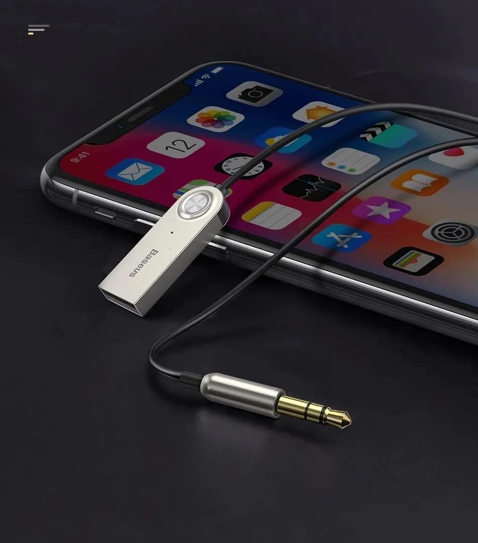 Baseus Bluetooth 5.0 Car Audio Adapter connected to a smartphone
