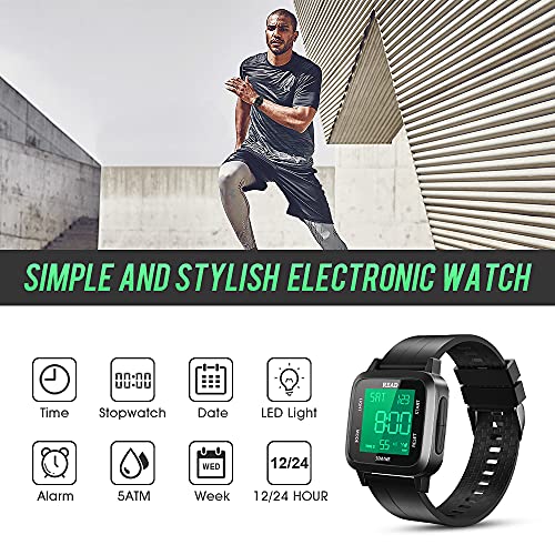 Read Digital Watch Men，Two Time Zones, Soft Leather Strap, High-Definition Screen， Waterproof Digital Watch Metal Case With Alarm Clock, Stopwatch, Calendar, Countdown Function #TOP2