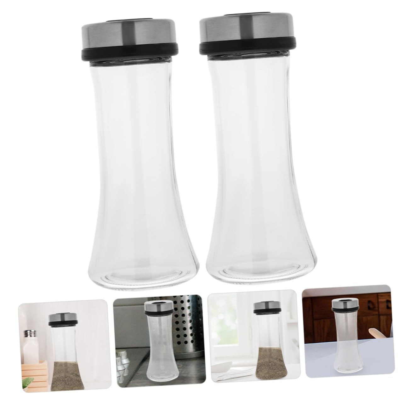 Cabilock 4 Juegos Dispensador De Especias Botellas De Condimentos Multifunción Botellas De Condimentos Domésticos Dispensadores De Condimentos De Cocina Salero Pimentero Vidrio 2 Piezas * 4