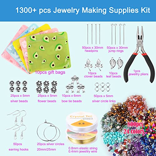 PRETOLE 1300+ Pcs Crystal Beads for Jewellery Making kit 24 Colors Irregular Gemstones Chip Bead for Necklaces Bracelets Earrings DIY Crystal Jewellery Making Kits - Image 3