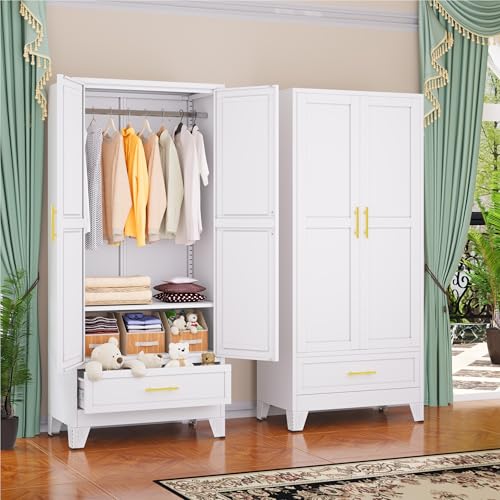 Image of GAIOUS Metal Armoire Wardrobe Closet Cabinet with 2 Doors and Drawer, 71 inch