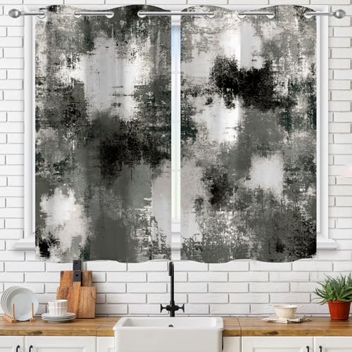 Image of Asuexpect Black Grey Abstract Curtains 2 Panels Abstract Rust Curtain Room Darkening Grommet Window Drapes Modern Decorative Window Treatments for Bedroom Living Room, 26x36 Inches, Black Grey