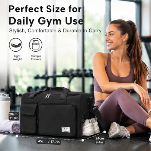 Image of FIORETTO Women's Gym Duffle Bag with Shoes Compartment, 30L Capacity, Ideal for Travel, Gym, Sports, Duffel, Weekender