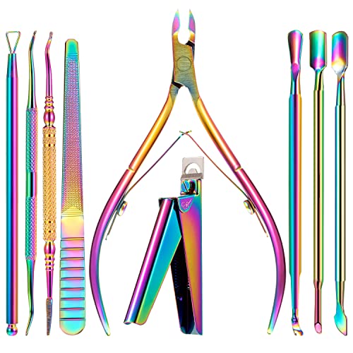 9 Pieces Cuticle Nipper and Cutter Kit Ingrown Toenail File Triangle Nail Polish Remover Cuticle Pusher Trimmer Fake Nail Clipper Trimmer Stainless Steel Manicure Tools for Fingernails and Toenails