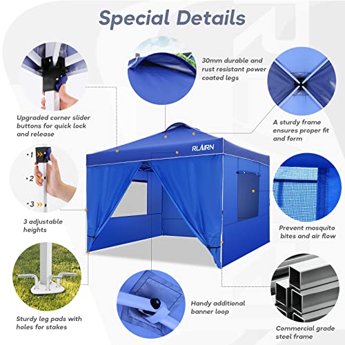 Image of Pop Up Canopy Tent, 10'X10' Waterproof Instant Gazebo Canopy with 3 Adjustable Height and 4 Removable Sidewalls, UPF50+ Folding Instant Pop Up Gazebo Canopy Shade Tent with Mesh Windows