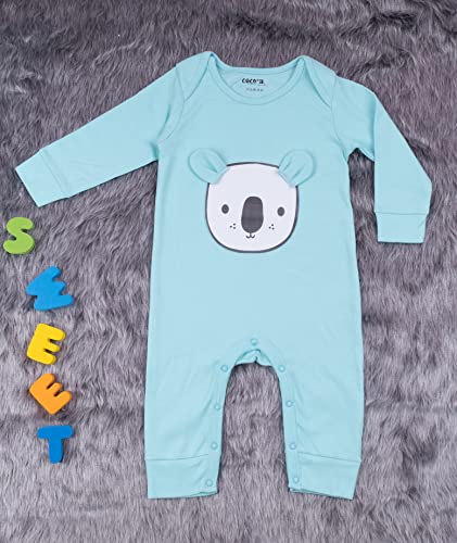Image of 100% Cotton Animal face Print with 3D ears Rompers Sleepsuits Jumpsuit Night Suits for Infants Newborn Baby Boys & Girls