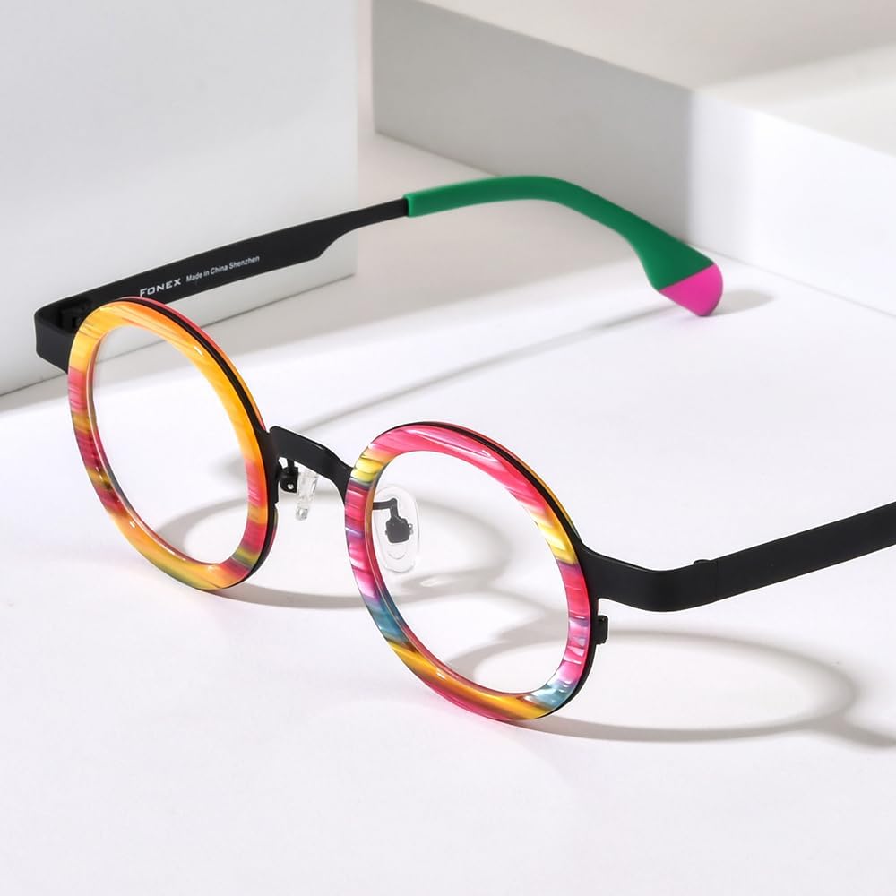 FONEX Acetate Titanium Glasses Frame Women Round Eyeglasses Vintage Eyewear F85816 - Image 3