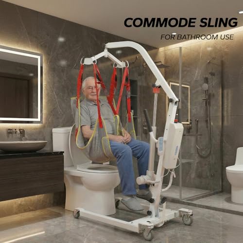 Image of Electric Patient Lift with Commode Sling, Full Size | 500lbs, Full Partial Paralysis Disabled Bedridden, Battery Powered, Home Hospital Healthcare Use