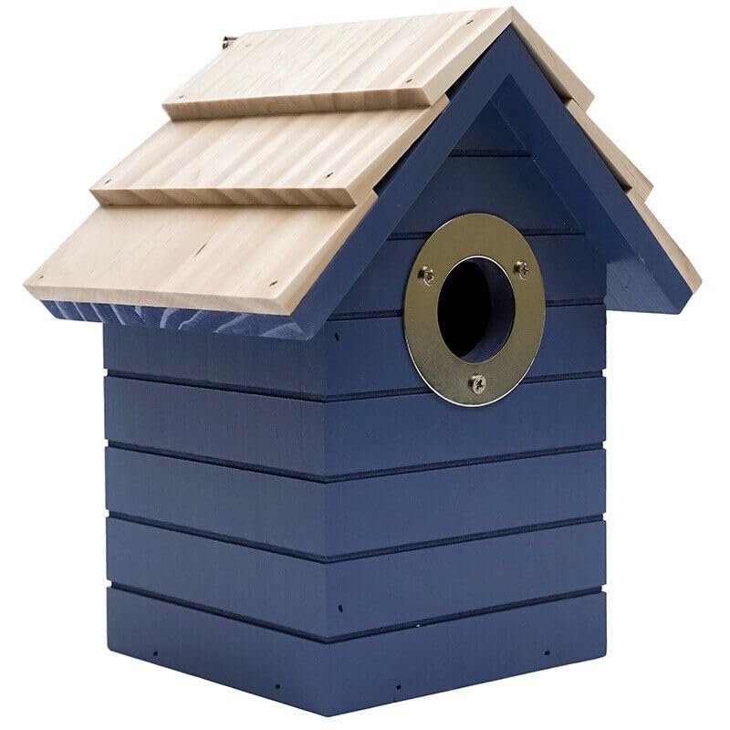 HENRY BELL MID BLUE BEACH HUT NESTING BOX WOODEN GARDEN BIRD NEST BOX FOR WILD BIRDS