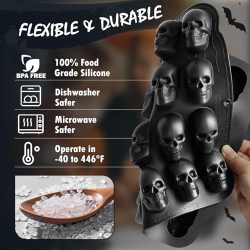 Image of HKNMTT Skull Silicone Molds for Halloween Baking Pizza Cake Pan Small Spooky Head Tray Reusable Food Grade Nonstick Bakeware for Oven Safe Horror Treats 6 Cavity Skeleton Mould