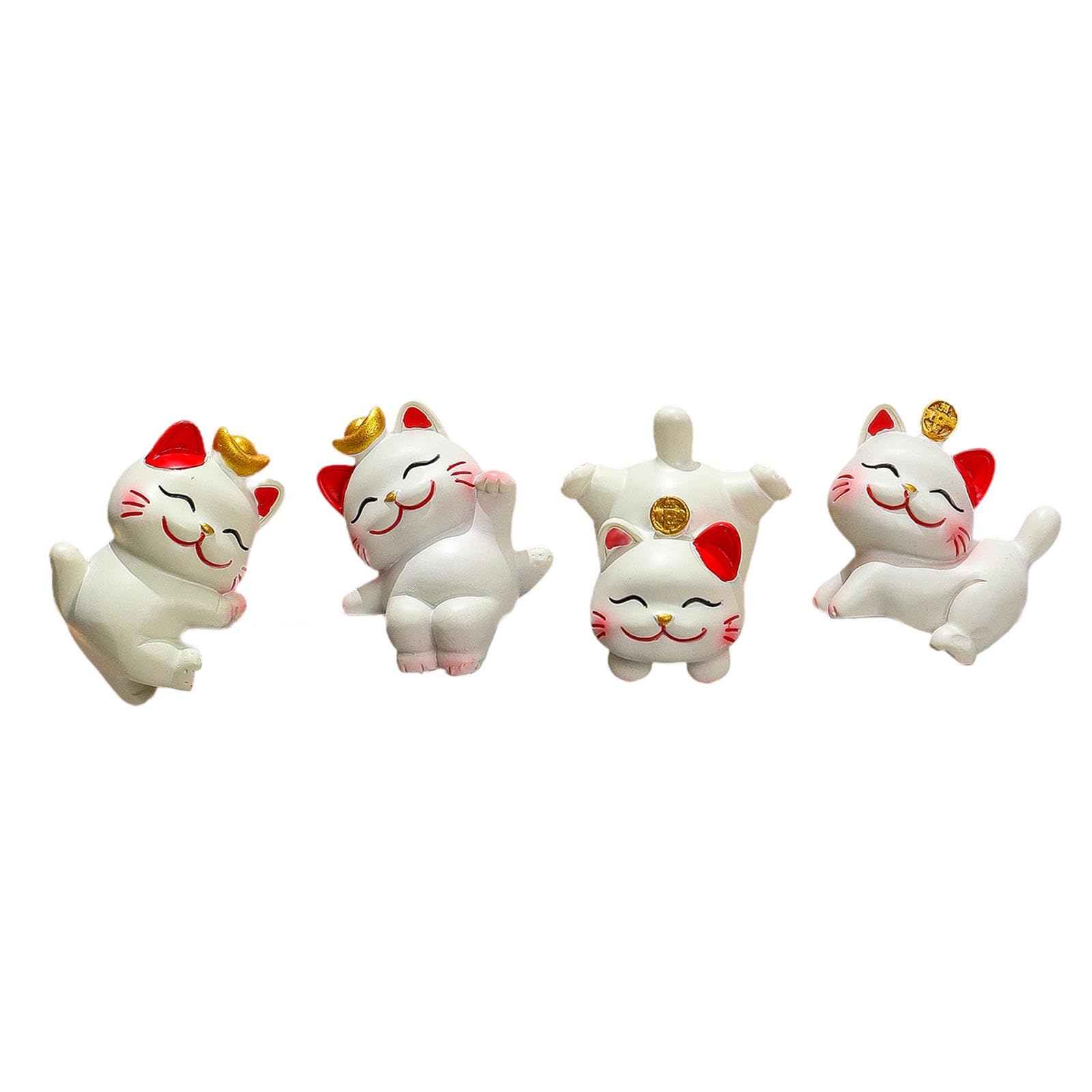 Statuettes de chat en résine : lot de 4 figurines miniatures pour décoration de bureau