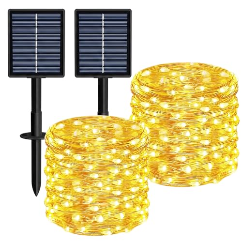Solar String Lights 2 Pack Total 66FT 200LED Solar Fairy Lights Outdoor Waterproof 8 Lighting Modes Twinkle Lights for Patio, Garden Yard Party Wedding Tree Christmas Halloween Decoration, Warm White
