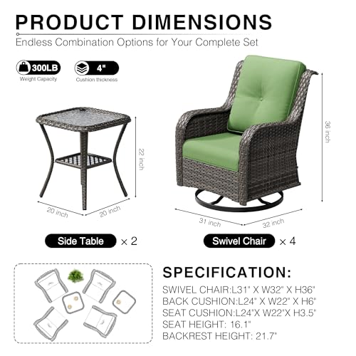 Image of Joyside 6 Piece Wicker Patio Furniture Set, Outdoor Swivel Rocker Patio Chairs with High Back, Deep Seating, Wide Armrest, Thickened Cushions, Outdoor Furniture for Deck, Porch Use