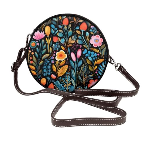 Sac à bandoulière rond floral en cuir végétalien marguerite pour femme