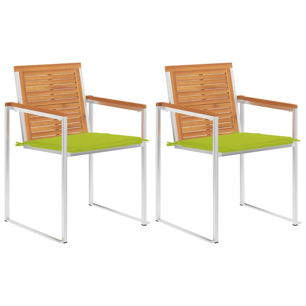 Sillas de jardín con cojín, 2 unidades, madera maciza de acacia y acero, resistente a la intemperie, para exteriores, balcón, terraza con acolchado, cómodo respaldo alto, diseño estable para