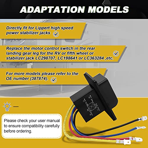 387874 Rv Electric Stabilizer Jack Switch Compatible With Lippert High Speed Stabilizer Jacks, Power Stabilizer Jack Extend Retract Switch With Harness & Extra Terminals | Ip66-Rated Waterproof, Black #TOP1