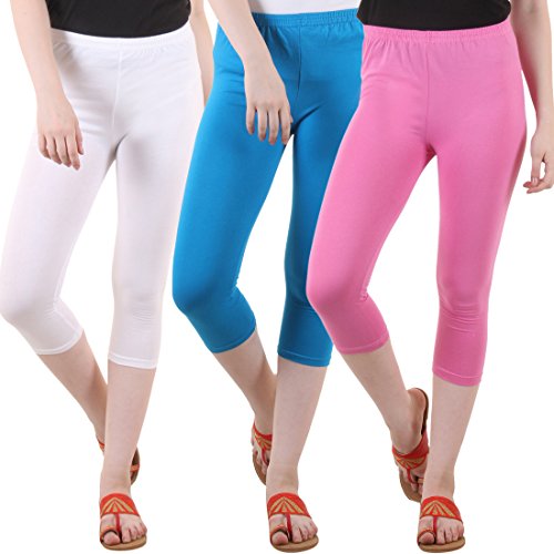 Image of DIAZ Women's Super Combed Cotton Elastane Stretch Slim Fit Printed Capri -Pack of 3