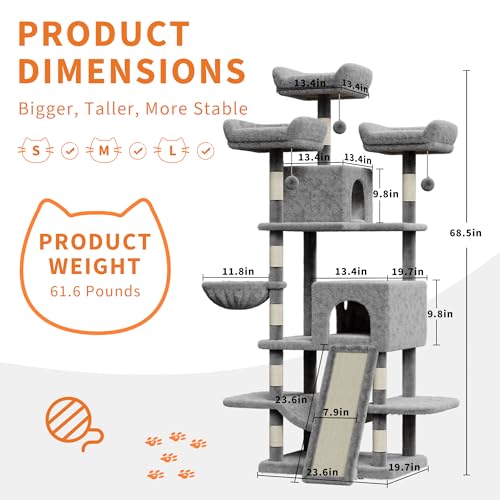 Árbol para Gatos Multi-niveles 68.5 in Gris Claro miniatura 7