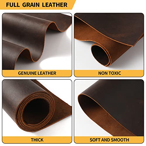 Image of RingSun Genuine Leather Sheets for Crafts 12''X24'' Full Grain Leather Tooling Leather (2mm) Thick Cowhide Leather Pieces Square, Red Brown