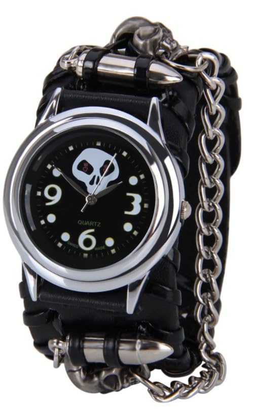 Montres pour homme gothique chaîne punk bracelet rock femme poignet montre homme, Noir , One Size