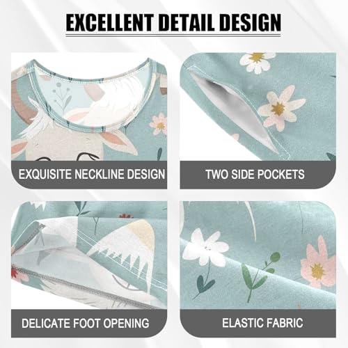 ALAZA Sheep Flower Floral Cute Pajamas Short Sleeve 2 Piece Sleepwear Top and Bottom Pajama Set Unisex4