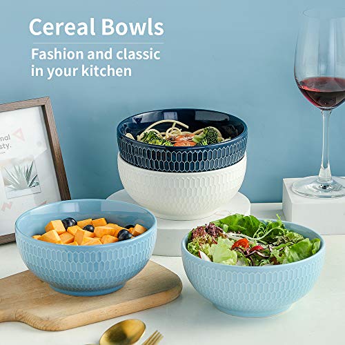 Koov 24 Ounce Soup Bowl Set, Porcelain Cereal Bowls Microwave And Dishwasher Safe, Kitchen Bowls For Oatmeal Breakfast, Chip, Rice, Ceramic Bowls Set Of 4 (Blue Series) #TOP3