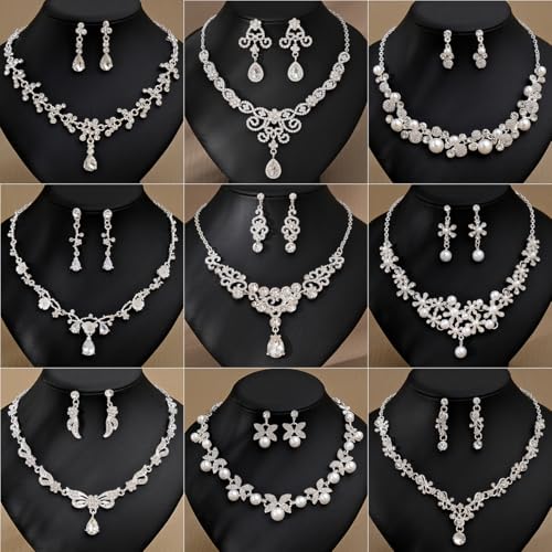 Bijoux de mariée haut de gamme parure collier boucles d'oreilles perles strass éclatants