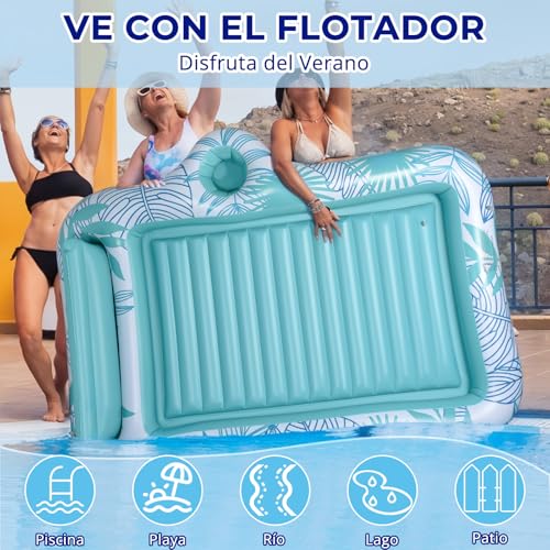 Miniatura 7 de Buzzoxerex Colchón De Aire Piscina, Doble Grane Hamaca De Agua Colchón De Aire Adulto Piscina Hinchable Sol Con Reposacabezas Y Portabebidas Para Verano Piscina Playa Verde