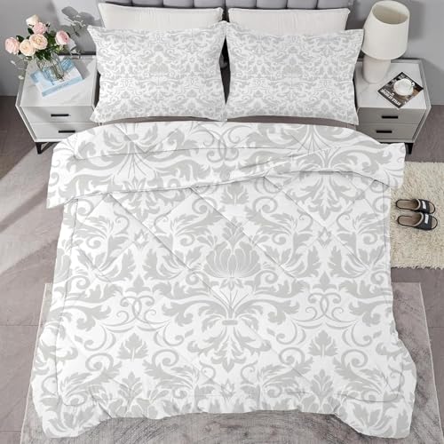 Genérico Edredón Cama 180 Planta Edredón Nórdico 240x260 PatróN Gris Plateado Edredones Suave, Cálido y Transpirable, Edredon Nordico Microfibra con 2 Fundas Almohada 50x75 Q216