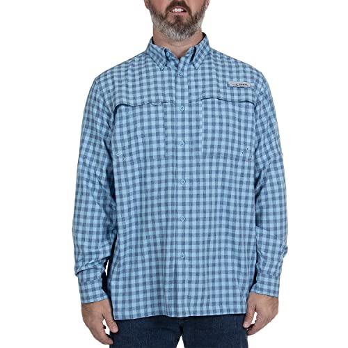 HABIT Men's HB Long Sleeve River Shirt, Cationic Hatch Plaid Alaskan Blue, X-Large