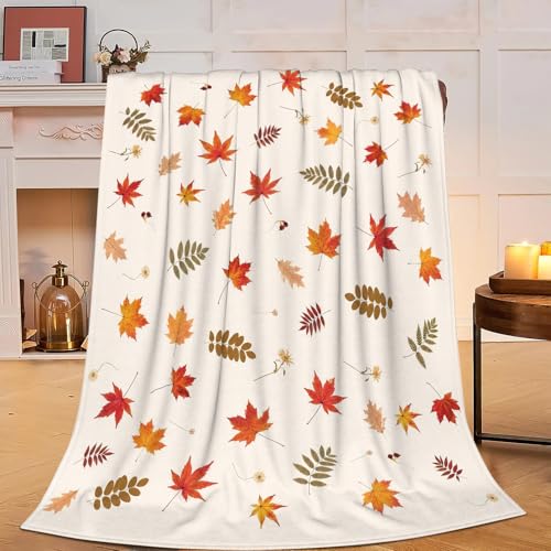Fall Decor Blanket Autumn Leaves Fleece Throw Blankets Soft Cozy Plush Warm Leaf Harvest Blanket for Girls Kids Adults Couch Travel 50" X 60"
