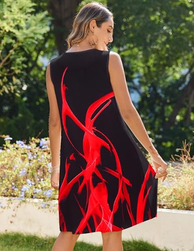 Image of Zeagoo Womens Casual Summer Dresses 2025 Boho Sleeveless Sundresses with Pockets Pleated Beach Floral T Shirt Dresses