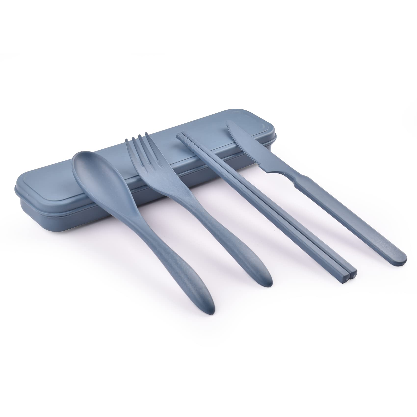 Travel Utensils with Case, Portable Wheat Straw Cutlery Set, Spoon Knife Fork Chopsticks Reusable Utensils for Travel Work Picnic Camping or Daily Use
