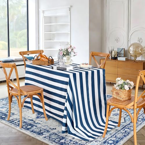 SoarDream Navy Blue Waterproof Striped Tablecloth - 57×120 Inch Rectangle Picnic Table Cloth for Christmas Wedding Outdoor Events Independence Day Birthday Decoration by SoarDream - Used condition - Image 6