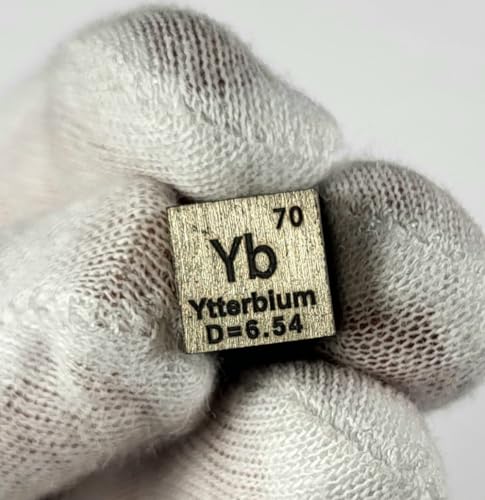 Image of 0.39 inch 10mm Ytterbium Metal Cube Yb up to 99.9% Pure Periodic Table Element Engraved Density Collection Science Education Display Block Cube + Acrylic Case Box - 1PC