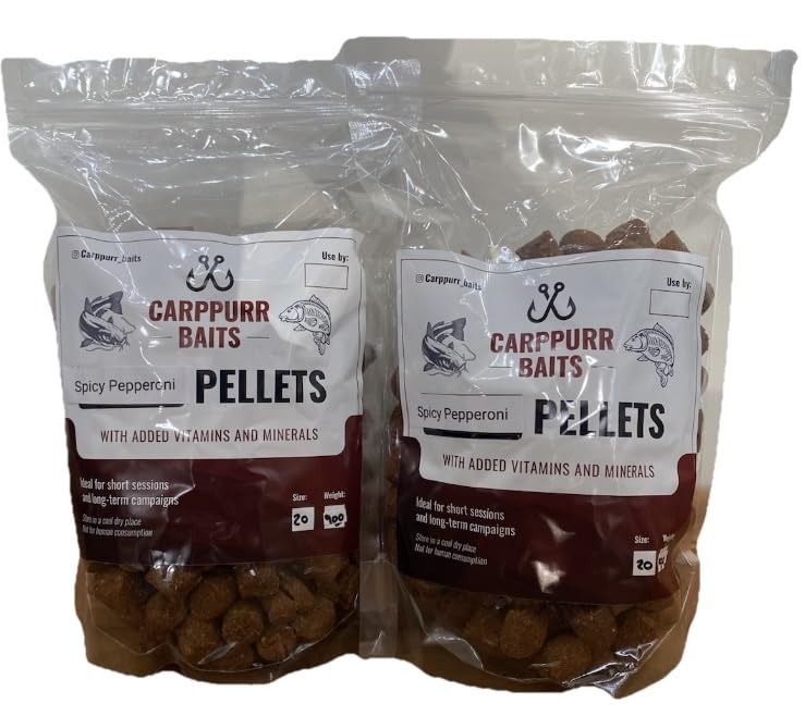 Carppurr baits Spicy Pepperoni Pellets 20mm 900G-1.8KG-3.6KG-7.2KG – High-Attract Carp Fishing Bait – Protein-Rich, Strong Aroma Pellets for Coarse & Specimen Fishing (20MM 1.8KG)