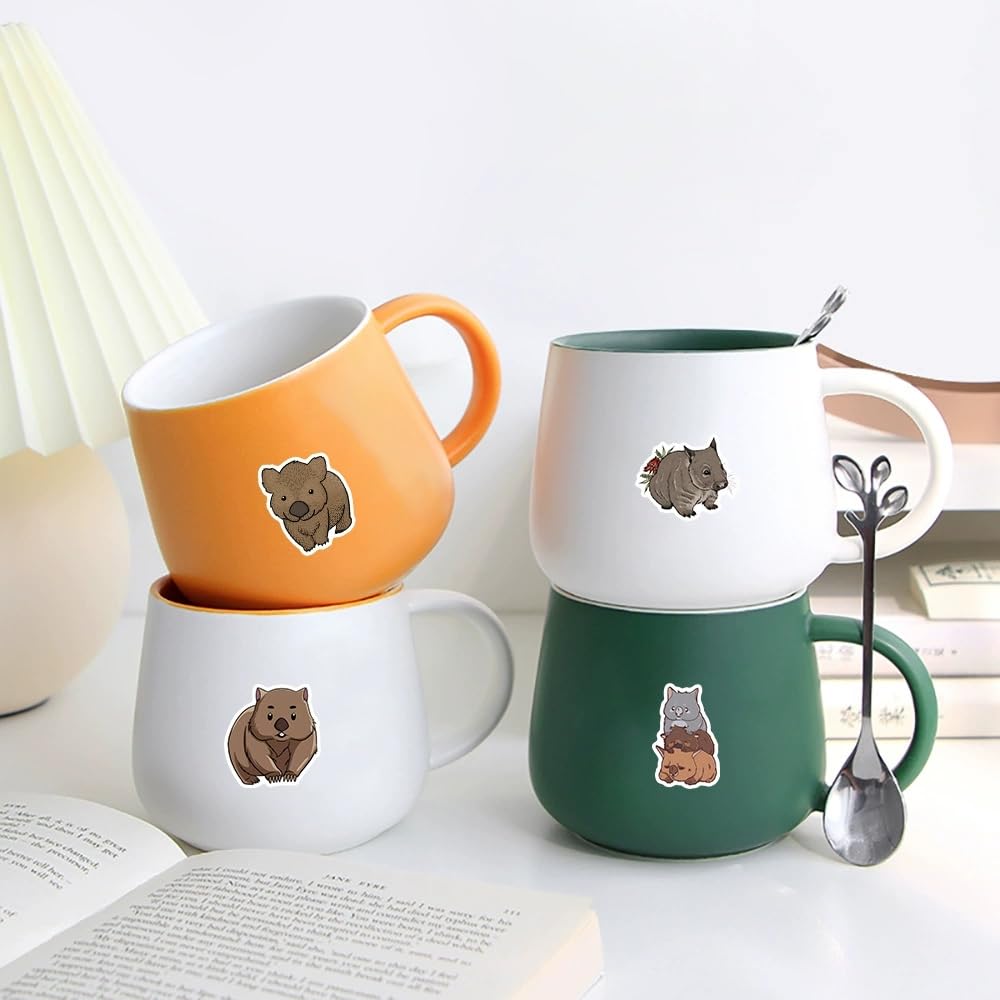 50 Pcs Wombat Stickers Laptop Car Scrapbook Phone Skateboard Suitcase Luggage Bike Wombat Vinyl Waterproof Aesthetic Personalised Stickers for Teens Boys Girls Adults - Image 4