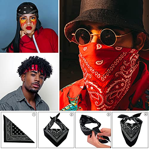 Auruza 6Pcs Bandana, Paisley Pattern Bandanas For Men Women, Face Mask Square Scarf Headwear, Black Red White Print Large Bandana Headbands, Handkerchiefs Head Wrap Scarf Wristband For Gift #TOP3