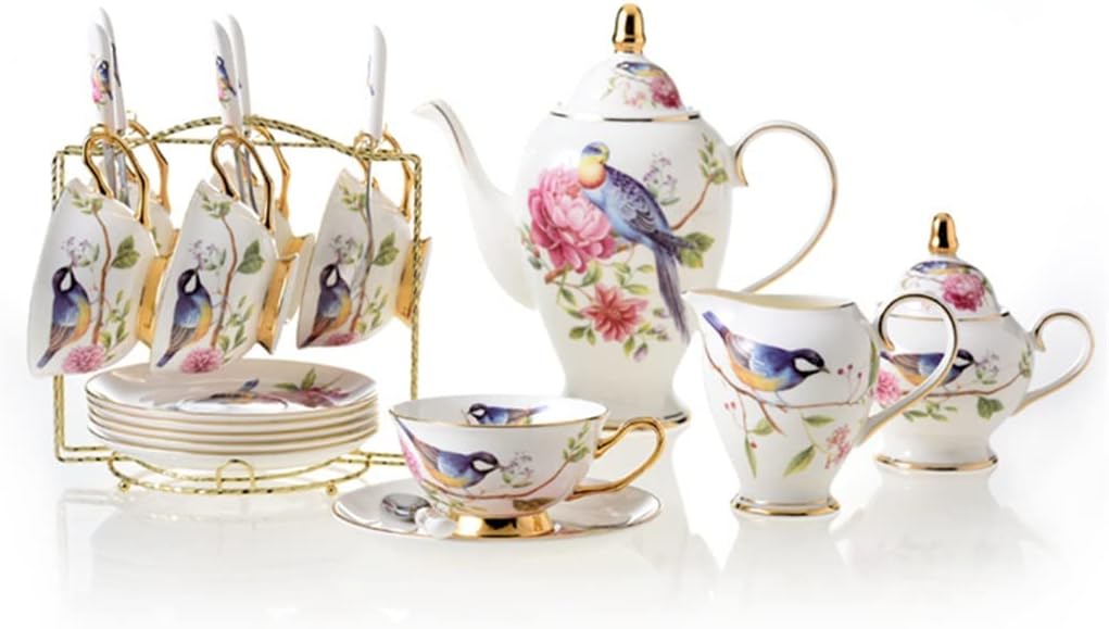 Pastoral Bird Porcelain Coffee Set Tea Ceramic Pot Cup Teapot Party