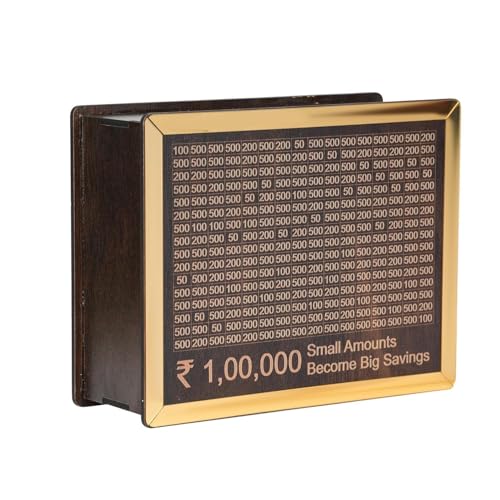 Image of Money Saving Box for Kids and Adults | Wooden Money Bank with Lock | Big Size Piggy Bank 1 Lakh Target | 1 Lakh Saving Box with Numbers | Undiyal Hundi Pig (Money Bank 2)