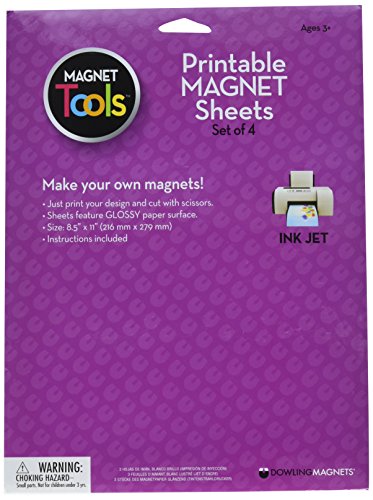 Dowling Magnets Printable Magnet Sheets (8.5 inches Wide x 11 inches high), Set of 4, Inkjet Printer, White Glossy Surface, 11.5 inches