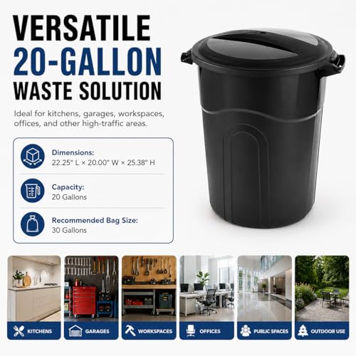Caneca de basura plástica redonda 20 galones negra miniatura 3
